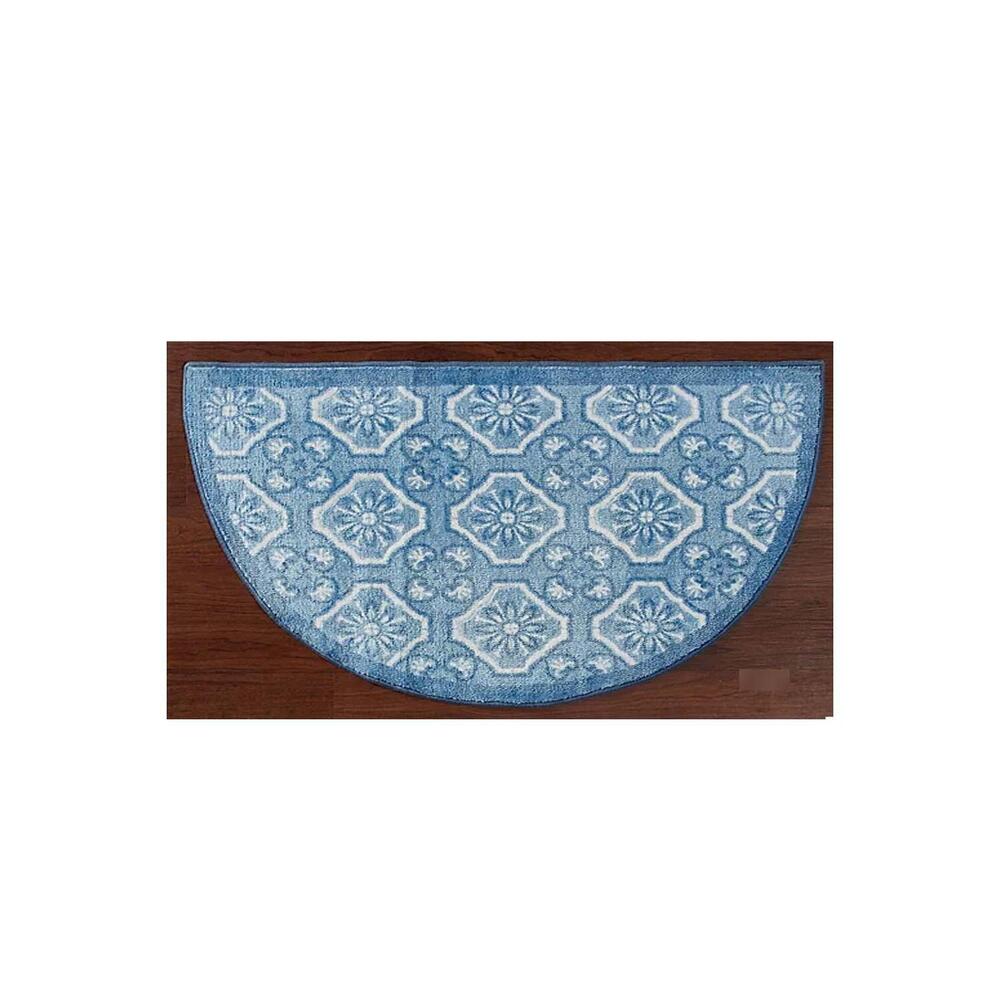 Nourison Diamond Damask 39" x 24" Washable Slice Rug Blue